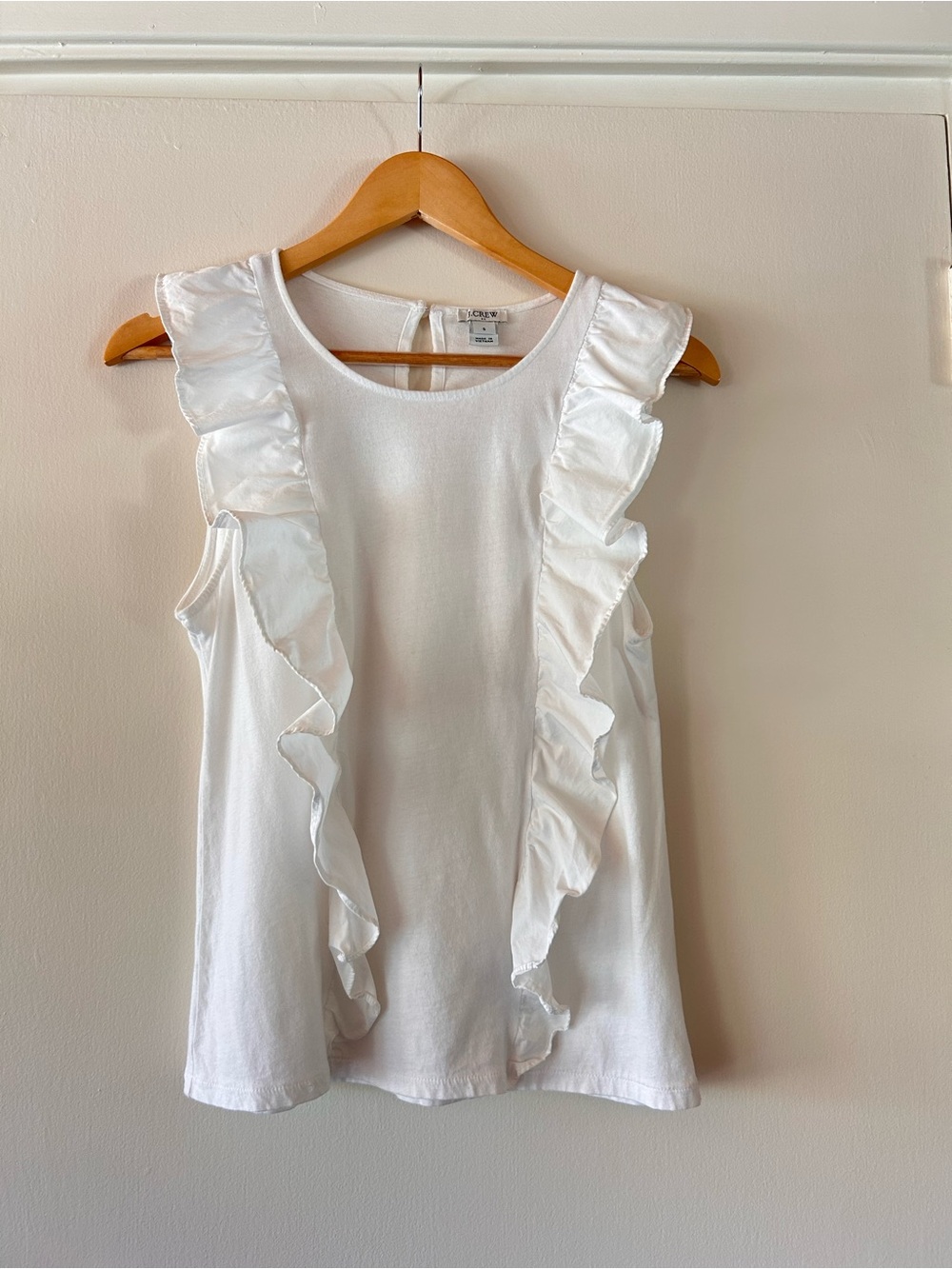 J Crew Women's White Ruffle Sleeve Shell Top Small Summer Layer 100% Cotton